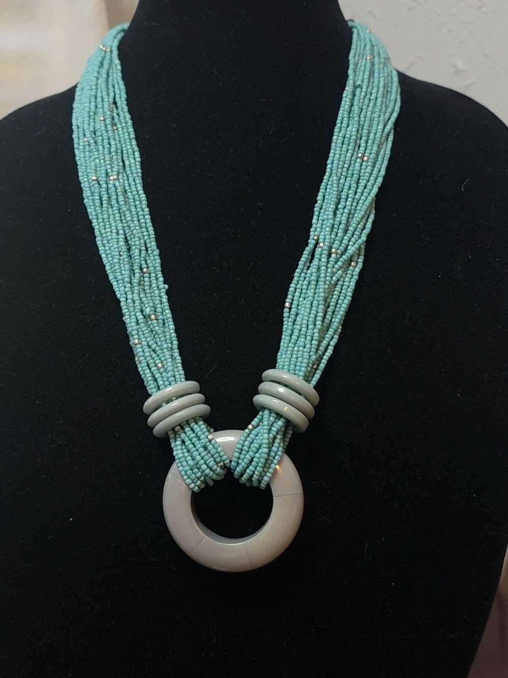 Vintage Multi-Strand Turquoise Blue Seed Bead Statement Necklace